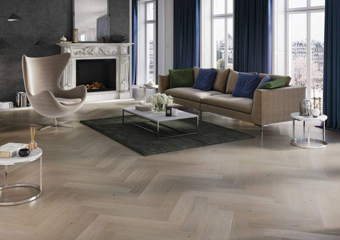 Parchet triplu stratificat Stejar Marzipan Muffin Herringbone 5G 130mm x 0.725m x 14mm [2]
