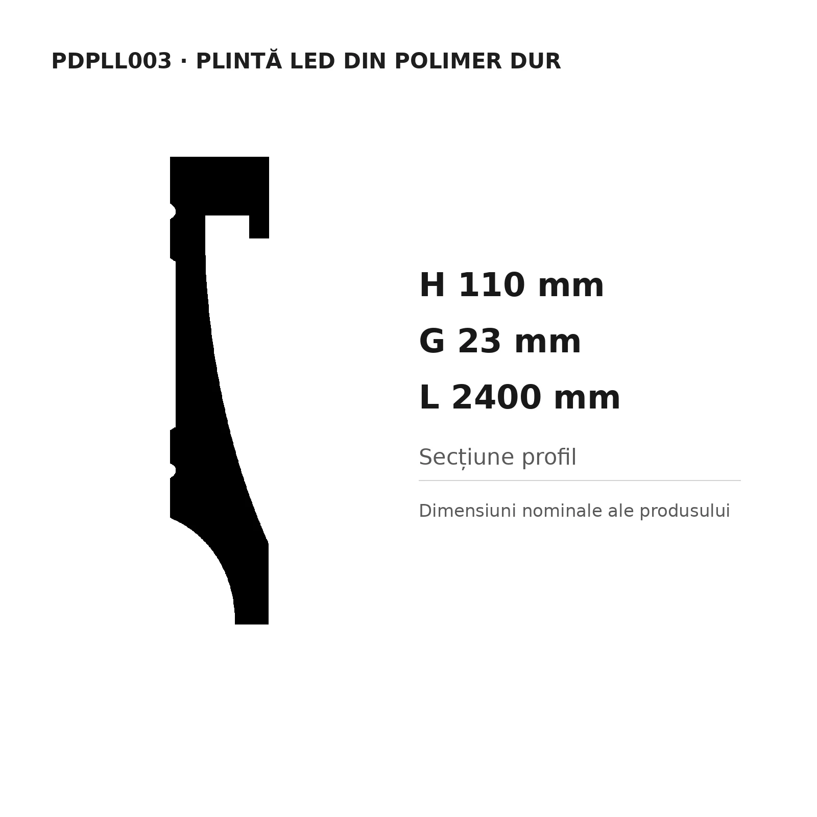 Plintă LED din polimer dur PDPLL003, 110 × 23 × 2400 mm [3]