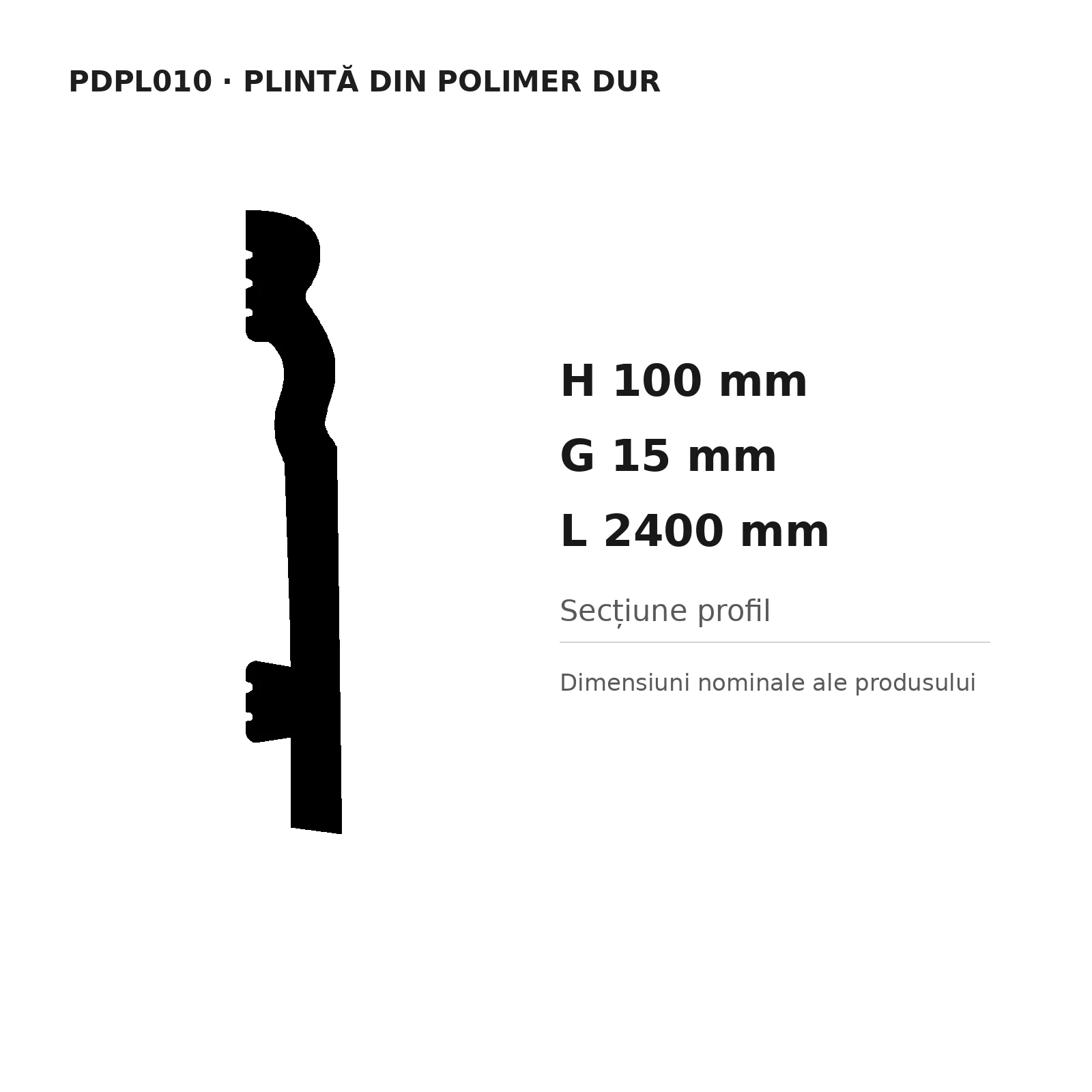 Plintă din polimer dur PDPL010, 100 × 15 × 2400 mm [3]