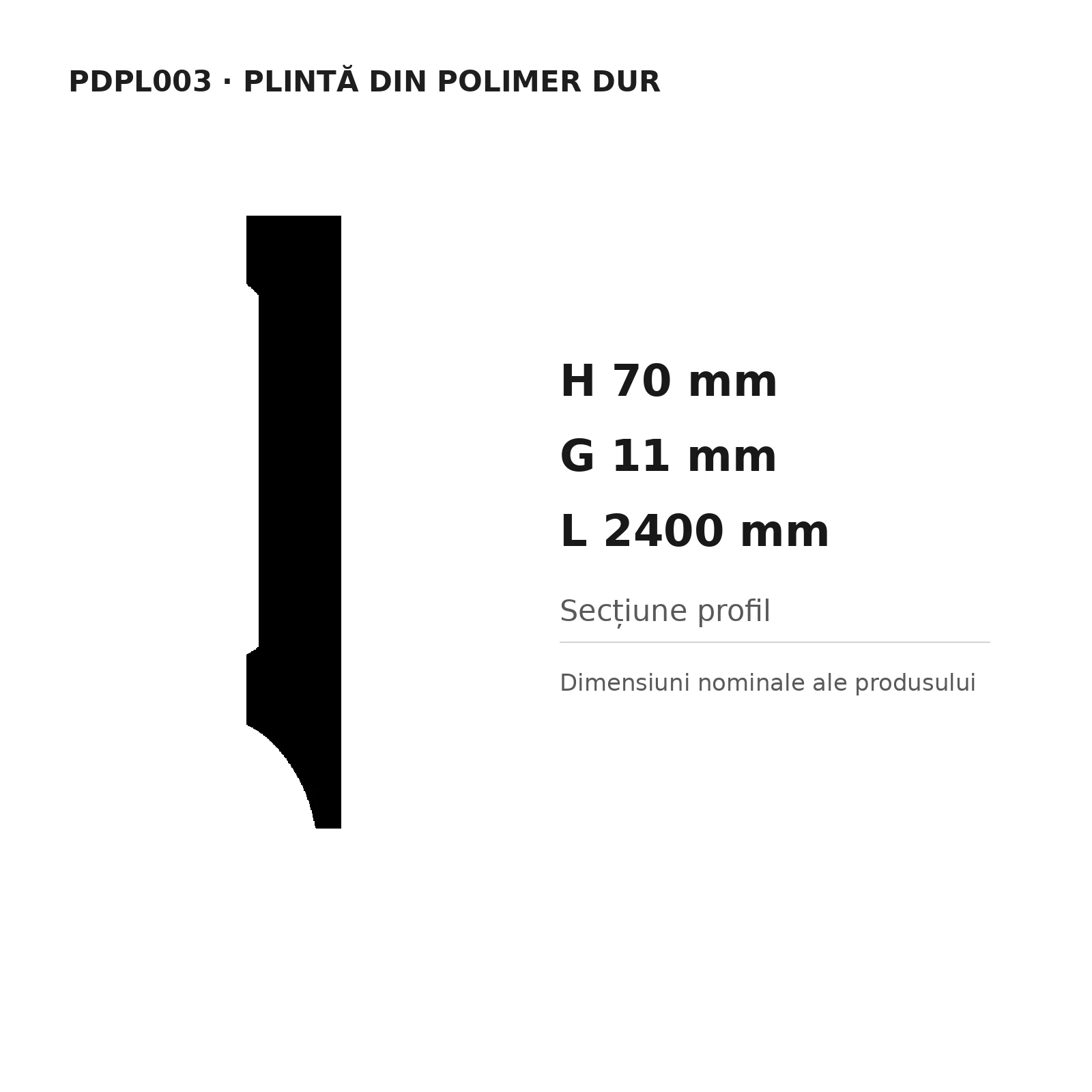 Plintă din polimer dur PDPL003, 70 × 11 × 2400 mm [3]