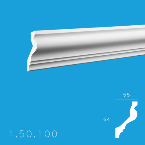 Cornise de interior din poliuretan - Cornișă 1.50.100 Poliuretan Gaudi 64 x 55 x 2000 mm