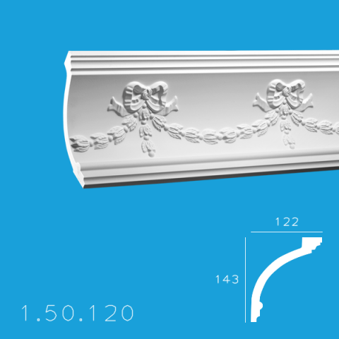 Profile decorative de interior - Cornișă 1.50.120 Poliuretan Gaudi 143 x 122 x 2000 mm