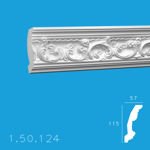 Profile decorative de interior - Cornișă 1.50.124 Poliuretan Gaudi 115 x 57 x 2000 mm