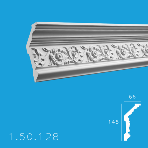 Profile decorative de interior - Cornișă 1.50.128 Poliuretan Gaudi 145 x 66 x 2000 mm