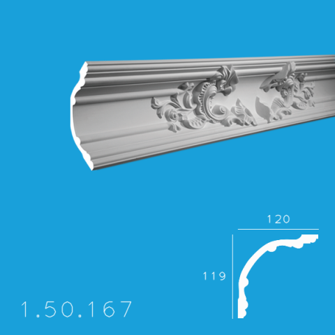 Cornise de interior din poliuretan - Cornișă 1.50.167 Poliuretan Gaudi 119 x 120 x 2000 mm