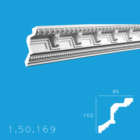 Profile decorative de interior - Cornișă 1.50.169 Poliuretan Gaudi 102 x 95 x 2000 mm