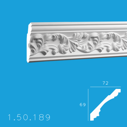 Profile decorative de interior - Cornișă 1.50.189 Poliuretan Gaudi 69 x 72 x 2000 mm