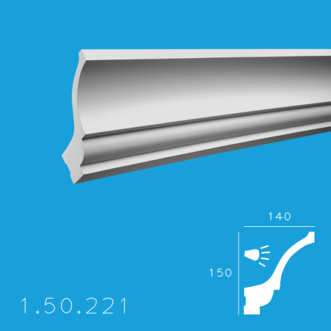 Profile decorative de interior - Cornișă 1.50.221 Poliuretan Gaudi 150 x 140 x 2000 mm