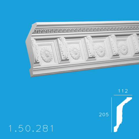 Cornise de interior din poliuretan - Cornișă 1.50.281 Poliuretan Gaudi 205 x 112 x 2000 mm
