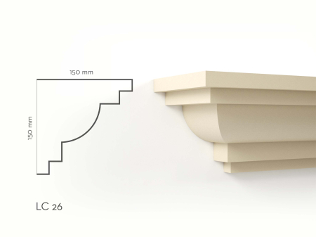 Cornișe de exterior - Cornișă decorativă de exterior LC26 H 150 x G 150 x L 2000 mm – produs și schiță cotată