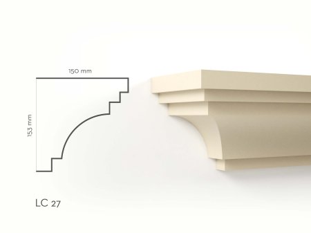 Cornișe de exterior - Cornișă decorativă de exterior LC27 H 153 x G 150 x L 2000 mm – produs și schiță cotată