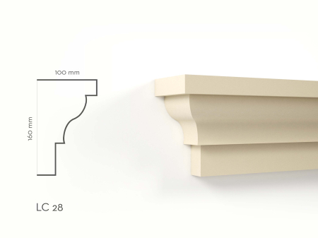 Cornișe de exterior - Cornișă decorativă de exterior LC28 H 160 x G 100 x L 2000 mm – produs și schiță cotată