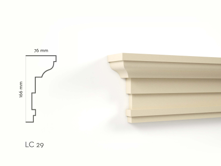 Cornișe de exterior - Cornișă decorativă de exterior LC29 H 166 x G 76 x L 2000 mm – produs și schiță cotată