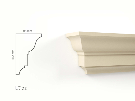 Cornișe de exterior - Cornișă decorativă de exterior LC32 H 180 x G 115 x L 2000 mm – produs și schiță cotată