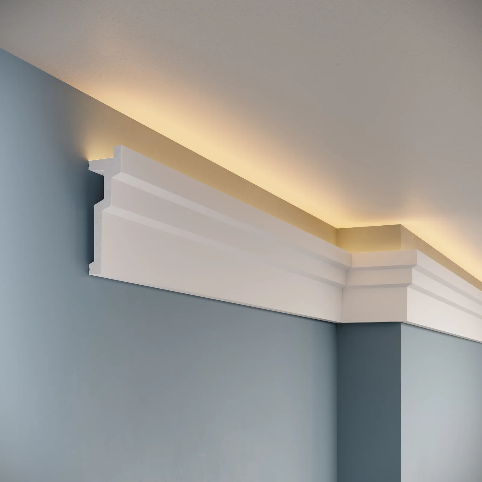 Cornișe LED din polimer dur - Cornișă LED din polimer dur PDCSL006, 119 × 35 × 2000 mm
