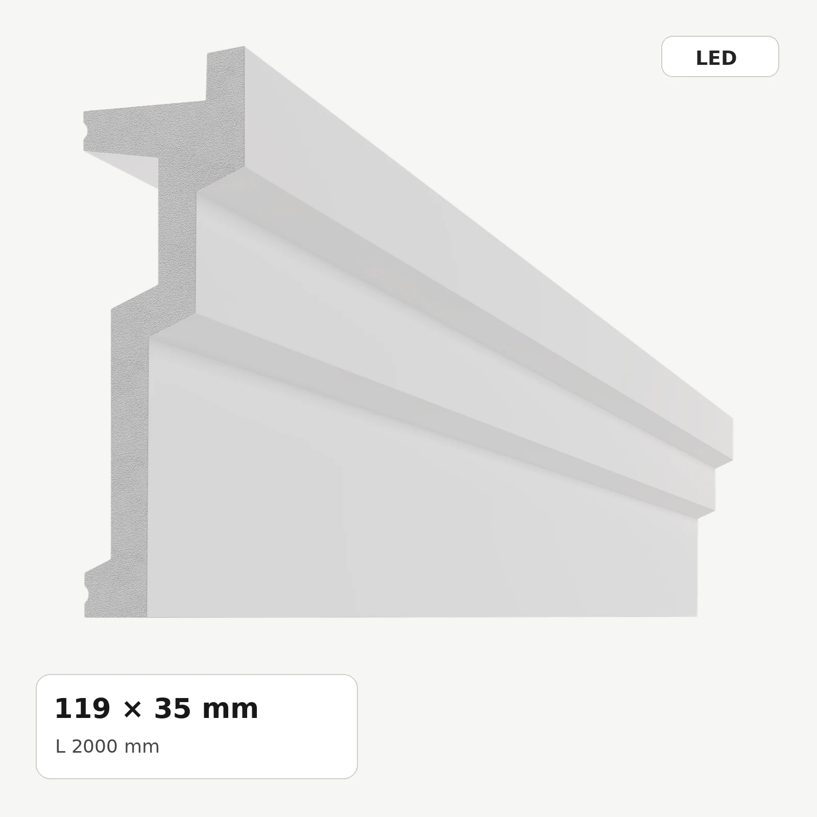 Cornișe LED din polimer dur - Cornișă LED din polimer dur PDCSL006, 119 × 35 × 2000 mm