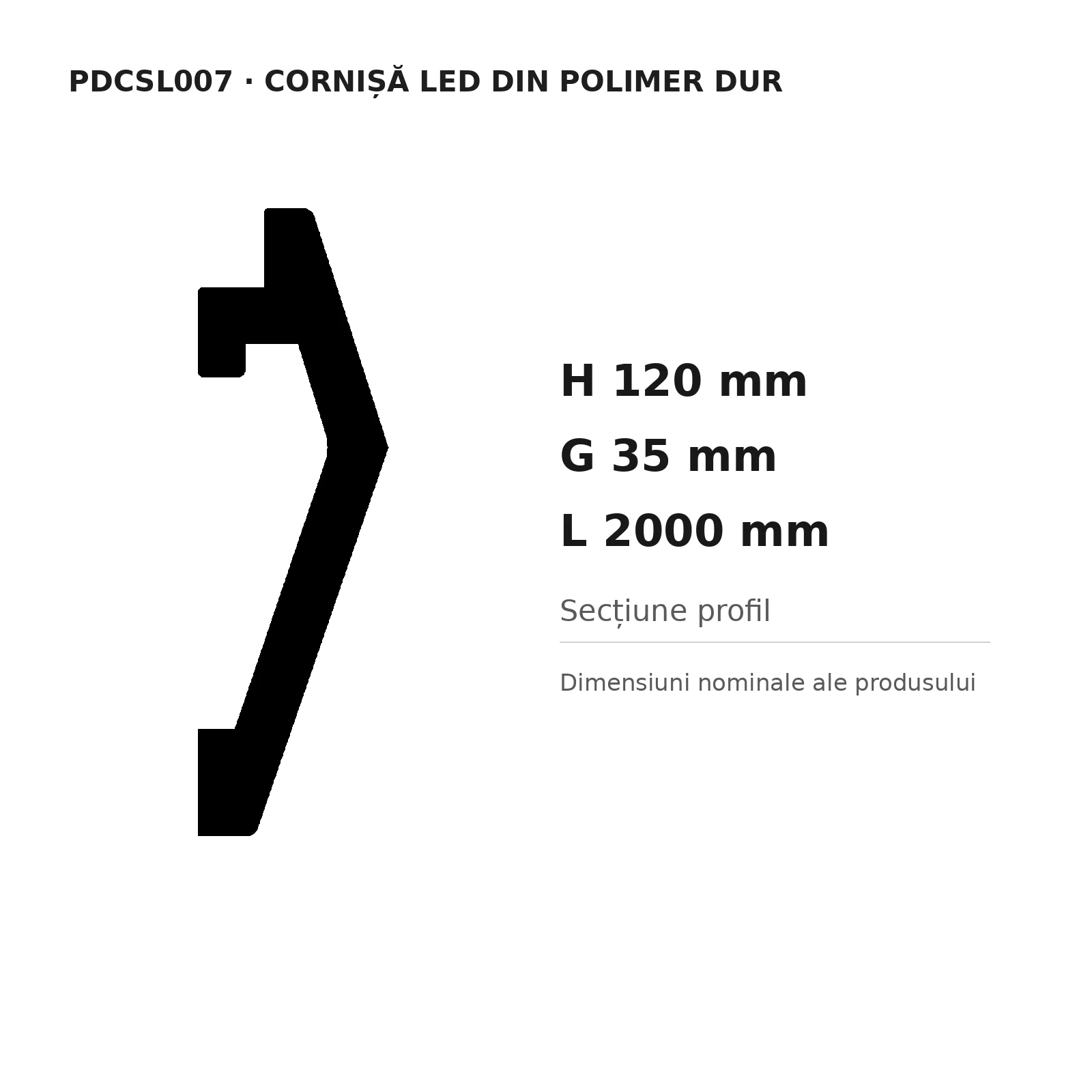 Cornișă LED din polimer dur PDCSL007, 120 × 35 × 2000 mm [2]