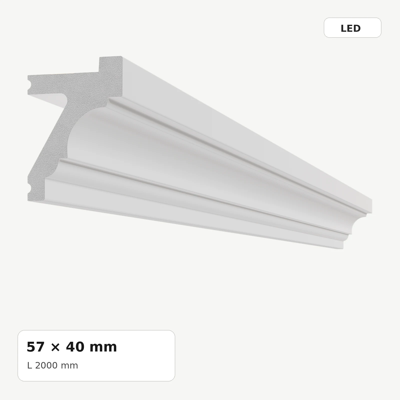 Cornișe LED din polimer dur - Cornișă LED din polimer dur PDCSL001, 57 × 40 × 2000 mm