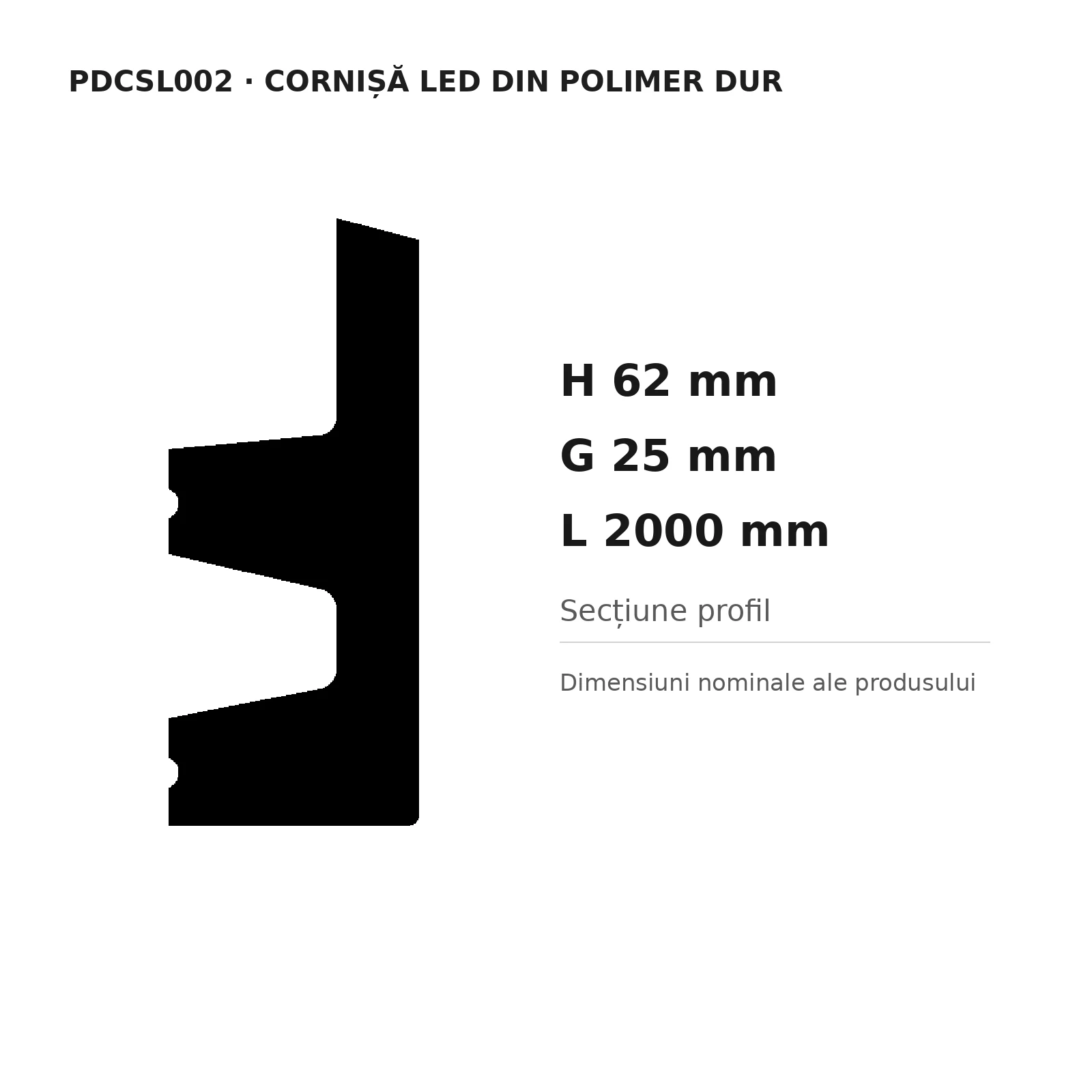Cornișă LED din polimer dur PDCSL002, 62 × 25 × 2000 mm [2]