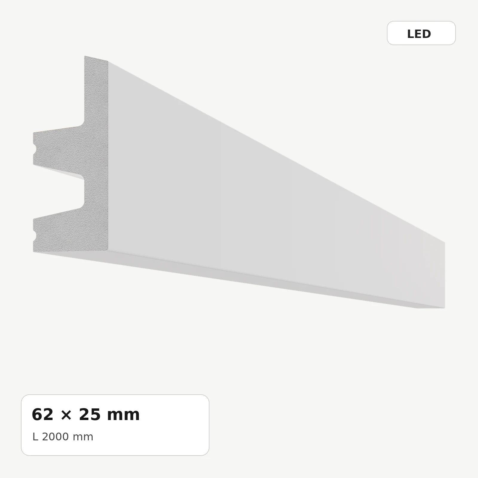 Cornișe LED din polimer dur - Cornișă LED din polimer dur PDCSL002, 62 × 25 × 2000 mm