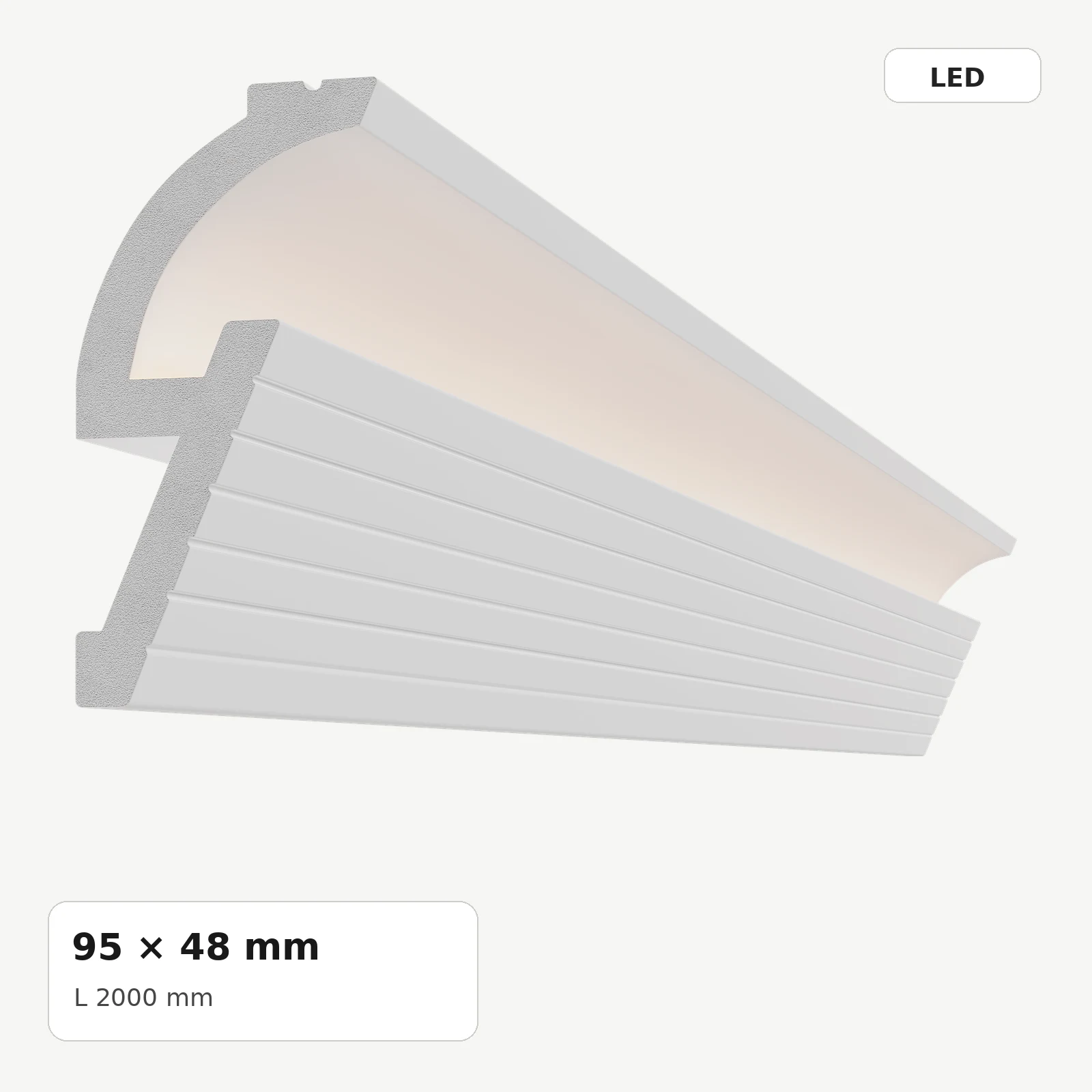 Cornișe LED din polimer dur - Cornișă LED din polimer dur PDCSL005, 95 × 48 × 2000 mm