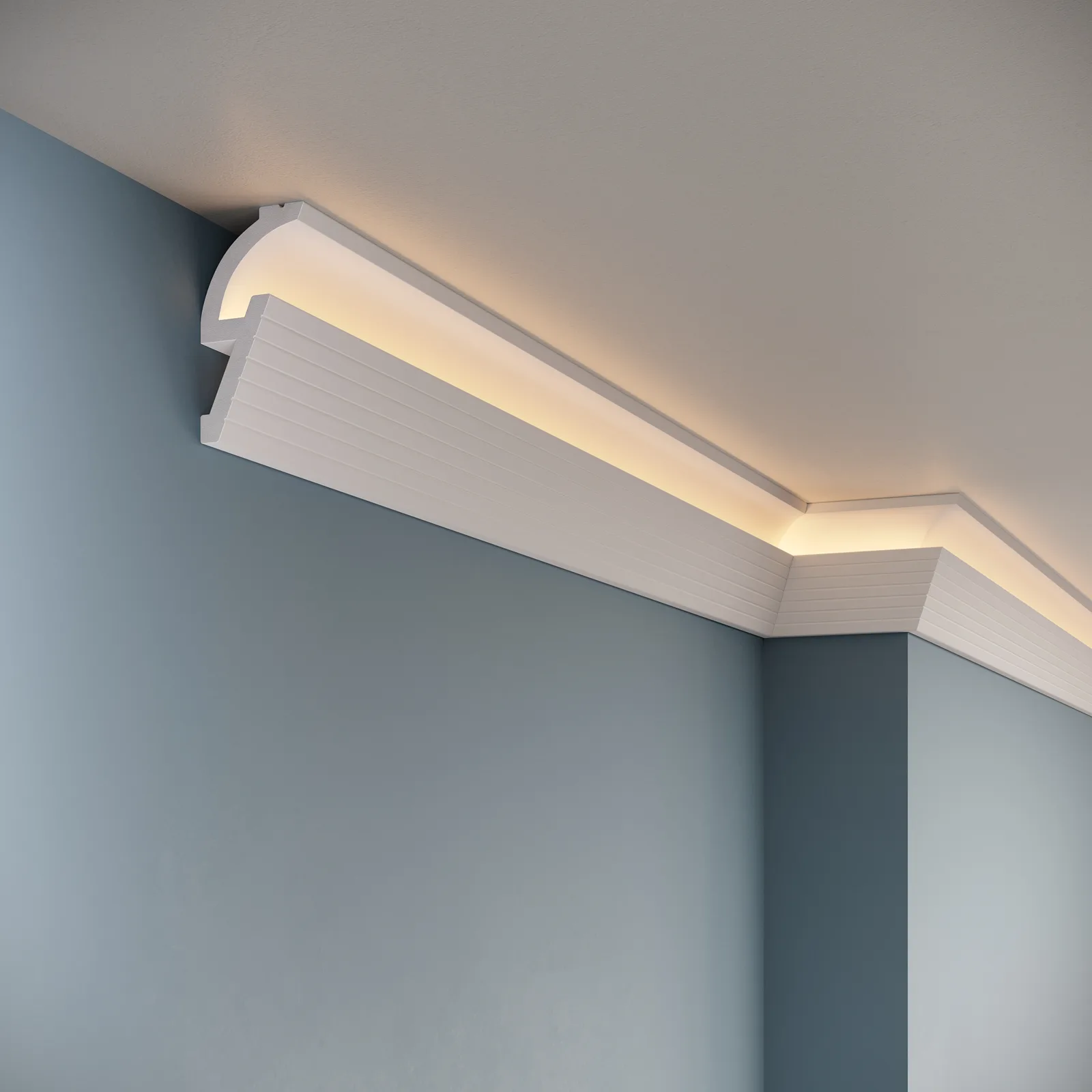 Cornișe LED din polimer dur - Cornișă LED din polimer dur PDCSL005, 95 × 48 × 2000 mm
