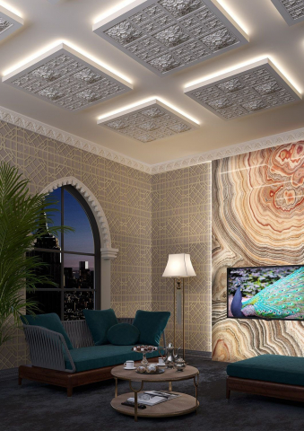 Panouri decorative pentru tavan din poliuretan - Panou de tavan 1.57.503 Poliuretan Gaudi 292 x 292 x 60 mm
