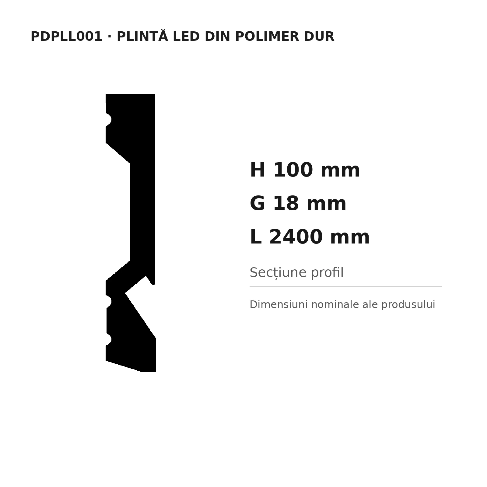 Plintă LED din polimer dur PDPLL001, 100 × 18 × 2400 mm [2]