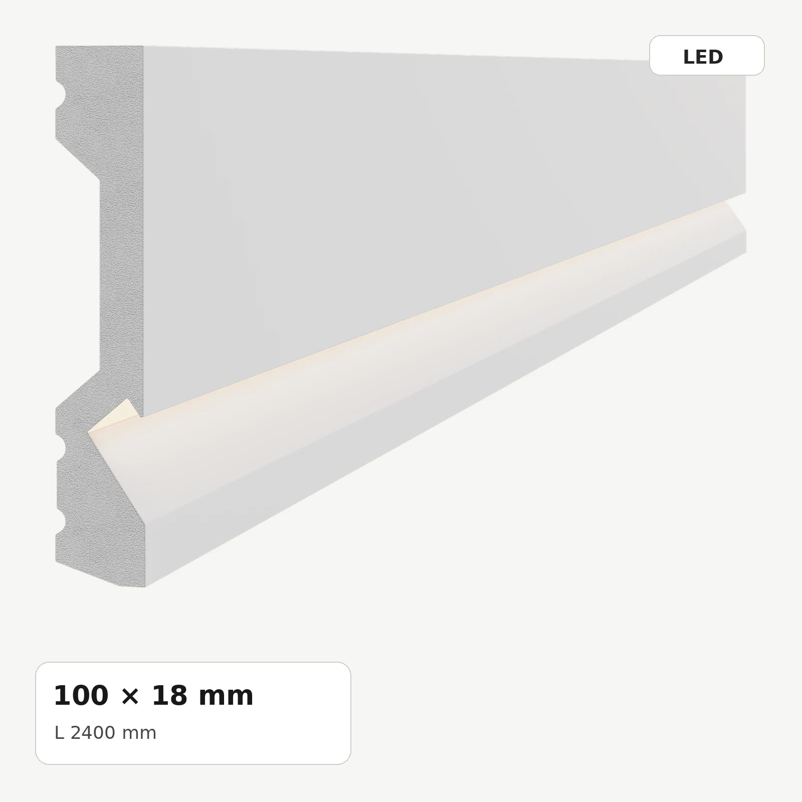 Plinte LED din polimer dur - Plintă LED din polimer dur PDPLL001, 100 × 18 × 2400 mm