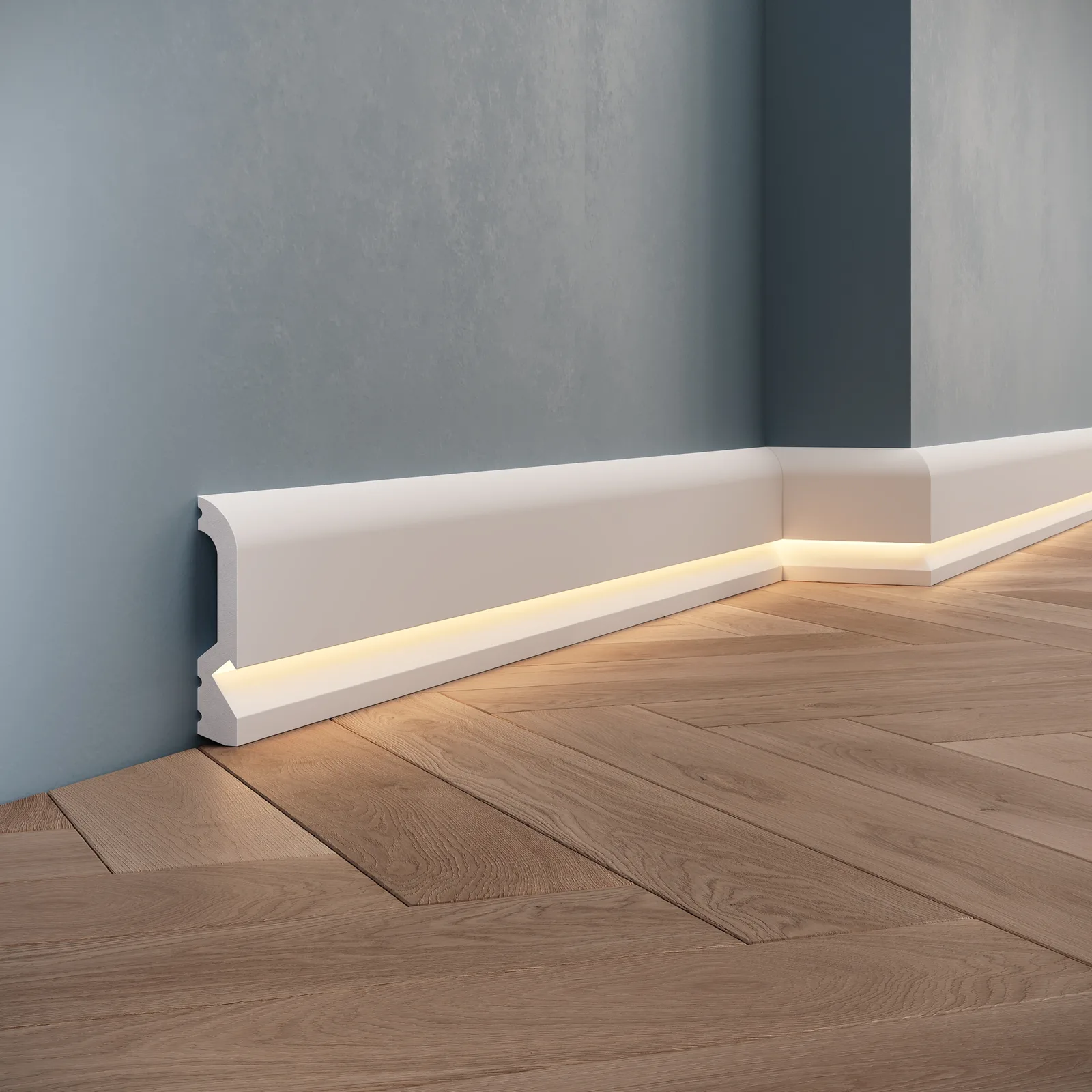 Plinte LED din polimer dur - Plintă LED din polimer dur PDPLL002, 100 × 19 × 2400 mm