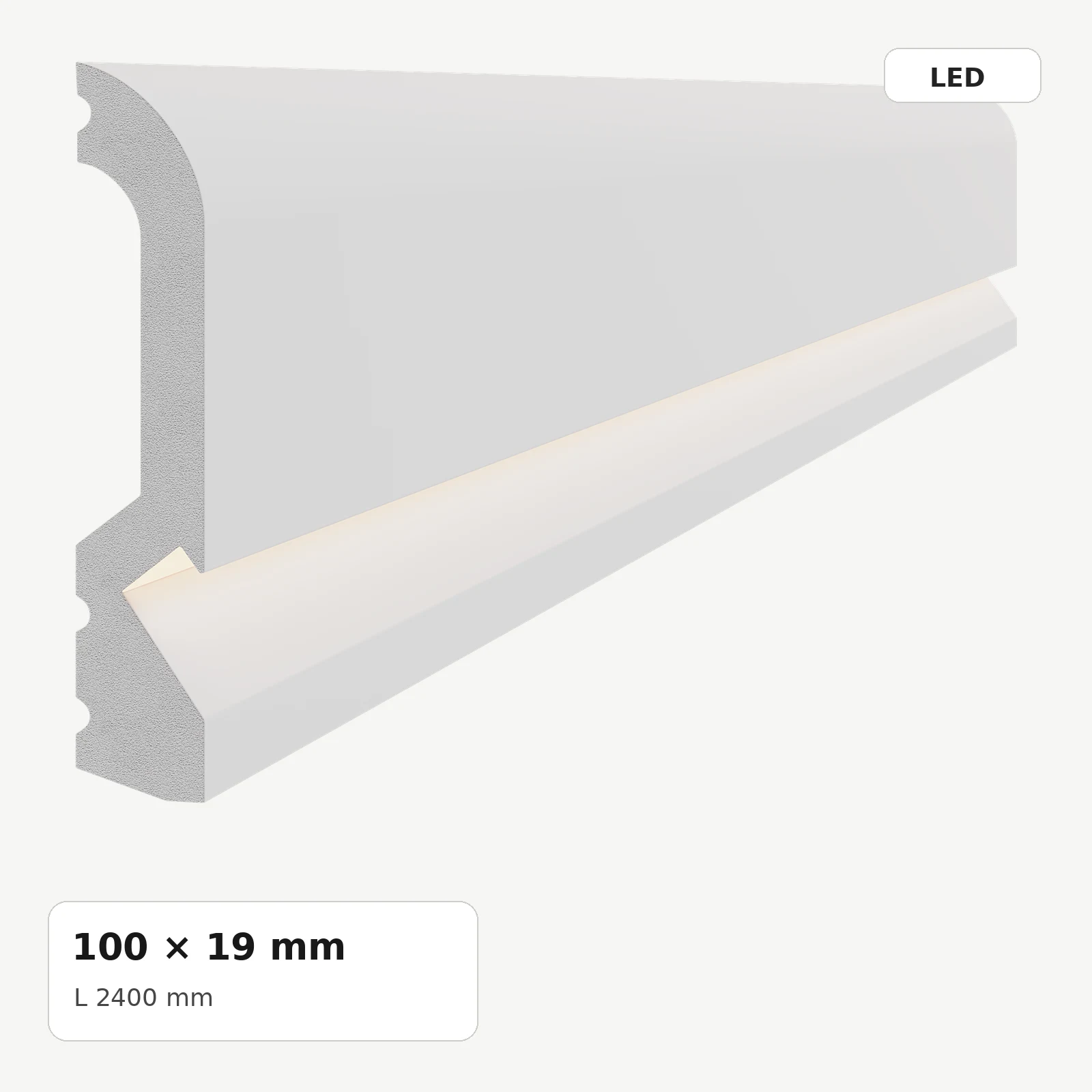 Plinte LED din polimer dur - Plintă LED din polimer dur PDPLL002, 100 × 19 × 2400 mm