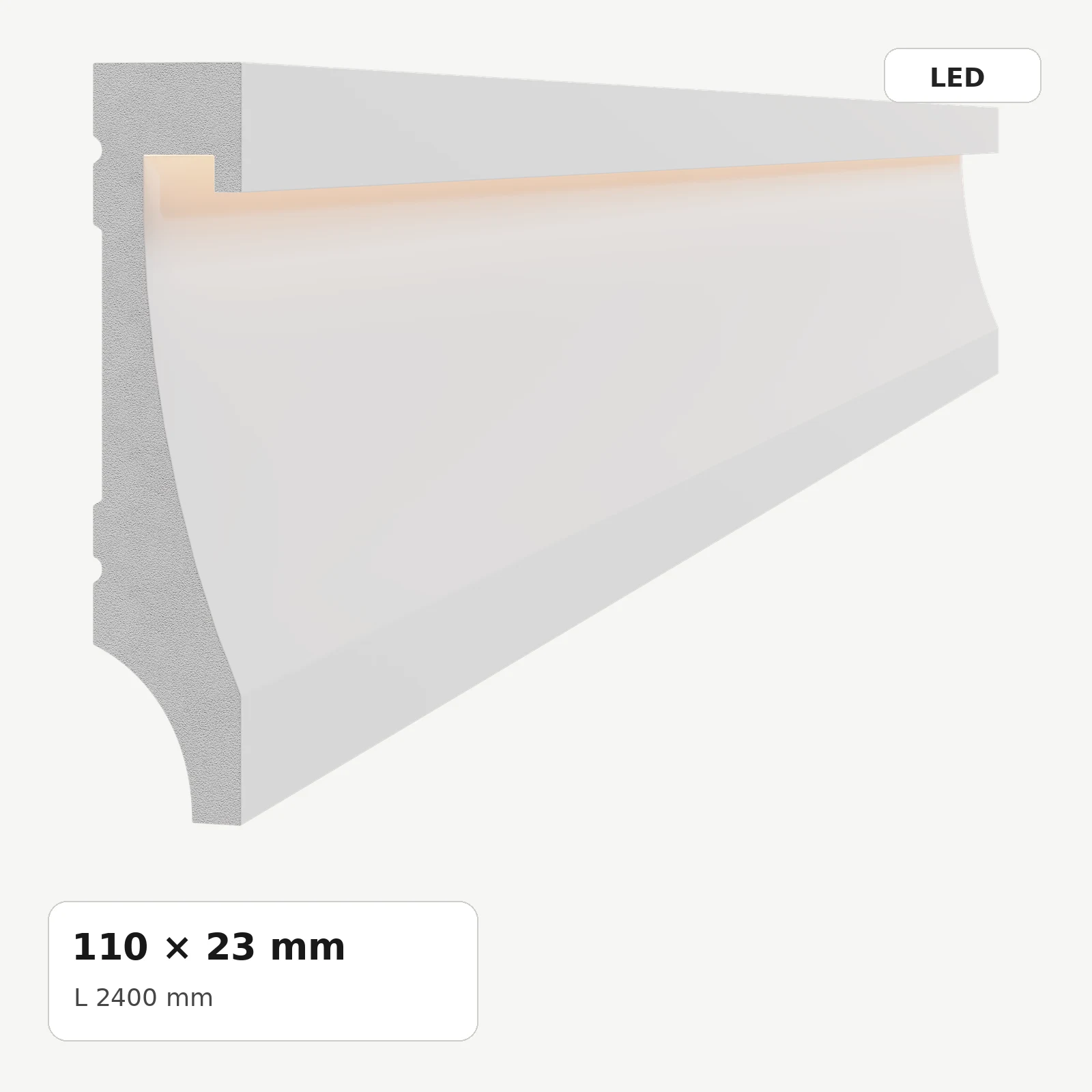 Plinte LED din polimer dur - Plintă LED din polimer dur PDPLL003, 110 × 23 × 2400 mm