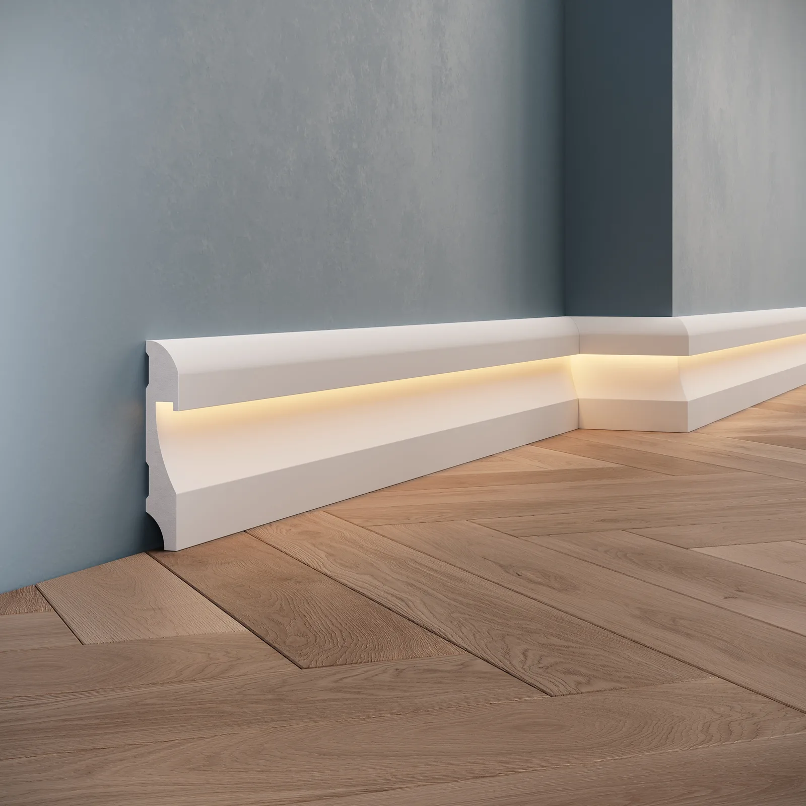 Plinte LED din polimer dur - Plintă LED din polimer dur PDPLL004, 115 × 21 × 2400 mm