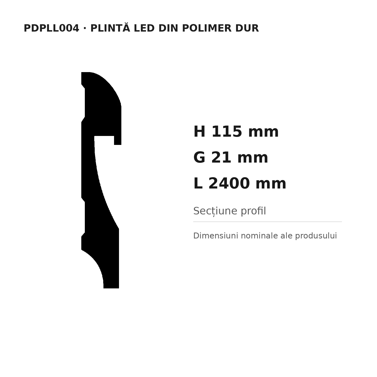 Plintă LED din polimer dur PDPLL004, 115 × 21 × 2400 mm [2]