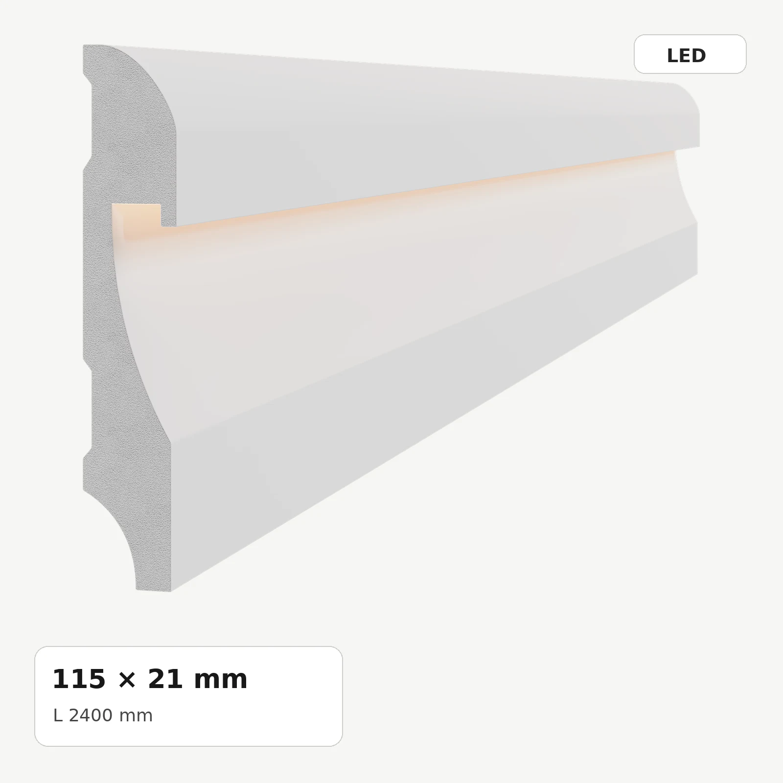 Plinte LED din polimer dur - Plintă LED din polimer dur PDPLL004, 115 × 21 × 2400 mm