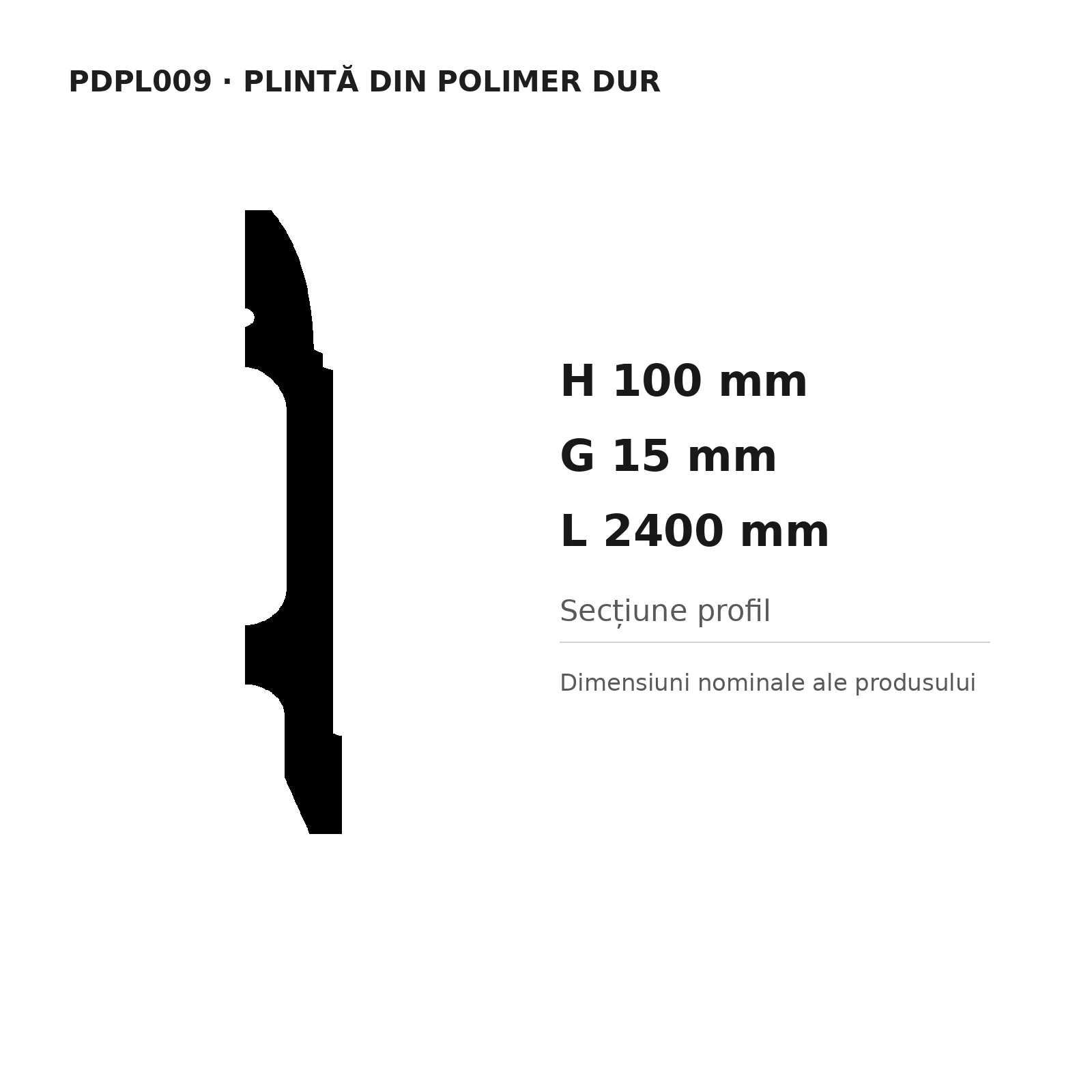 Plintă din polimer dur PDPL009, 100 × 15 × 2400 mm [2]