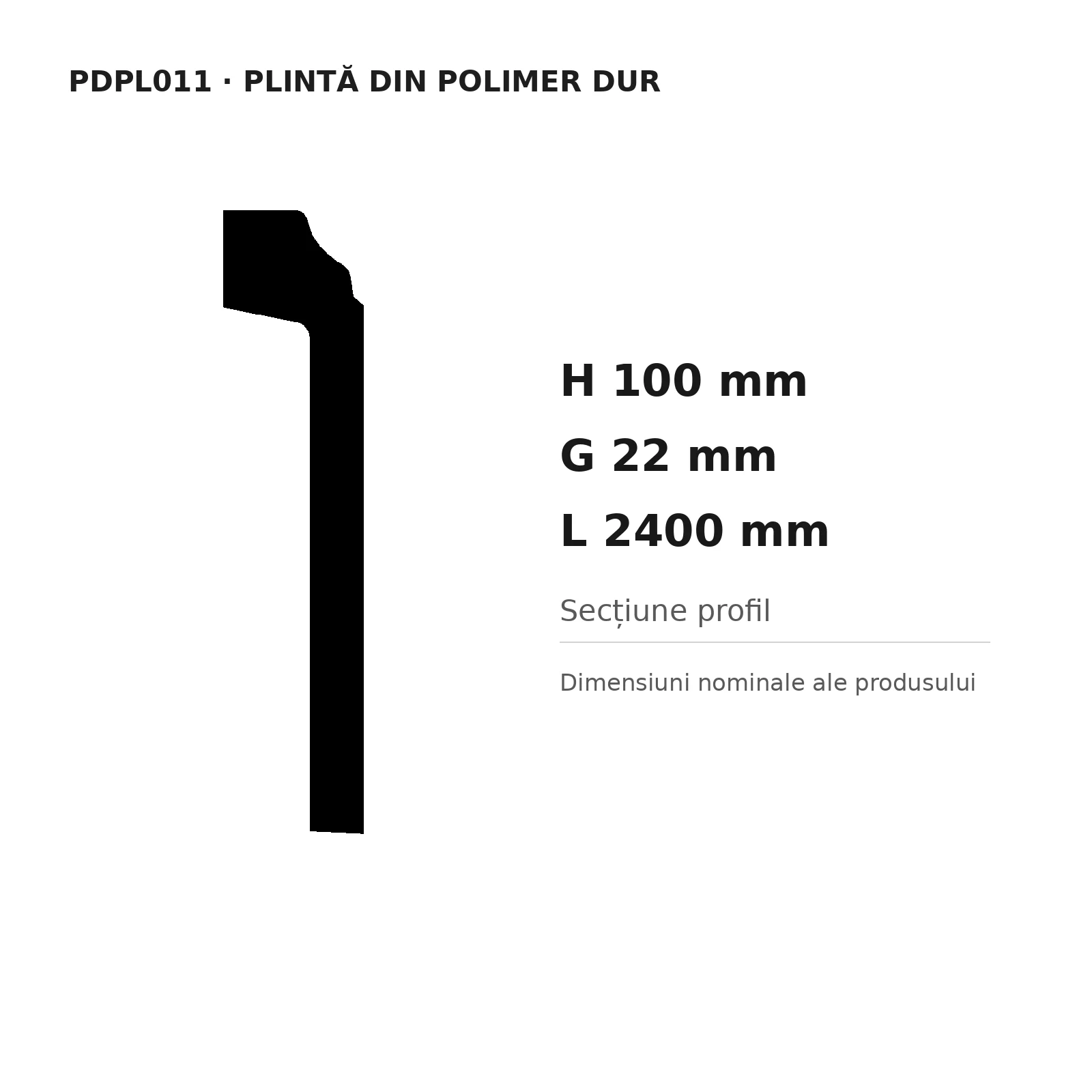 Plintă din polimer dur PDPL011, 100 × 22 × 2400 mm [2]