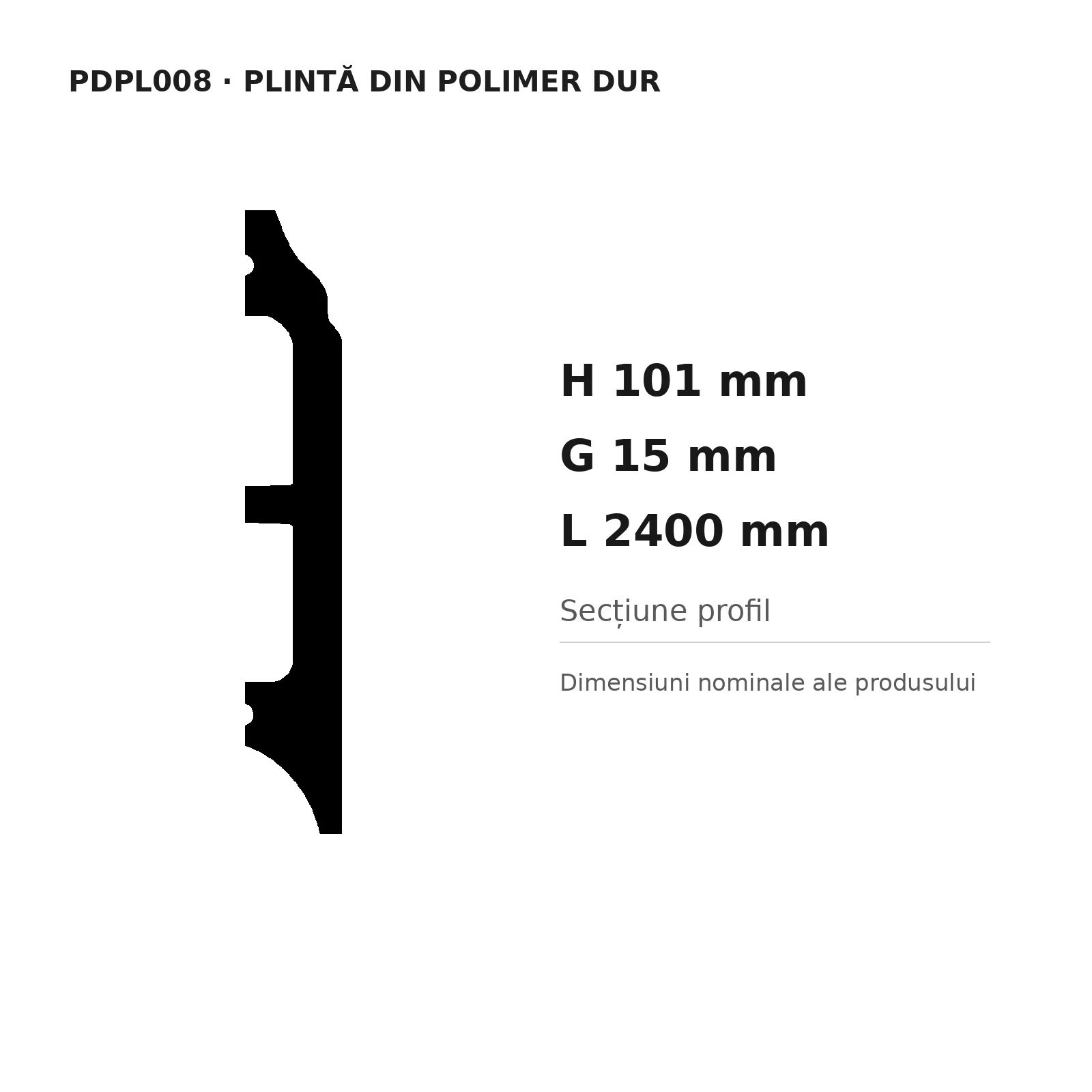 Plintă din polimer dur PDPL008, 101 × 15 × 2400 mm [2]