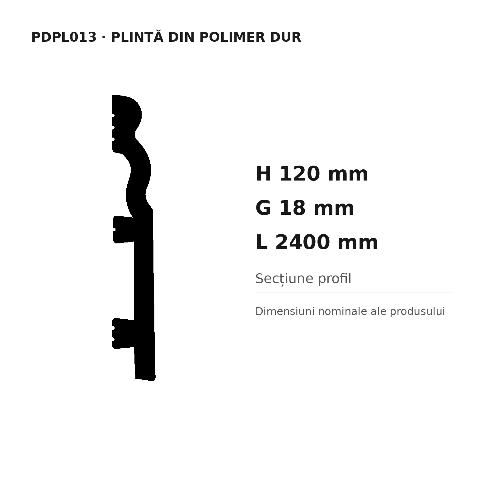 Plintă din polimer dur PDPL013, 120 × 18 × 2400 mm [2]
