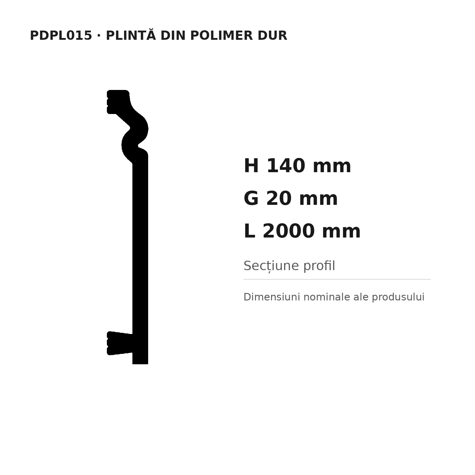 Plintă din polimer dur PDPL015, 140 × 20 × 2000 mm [2]