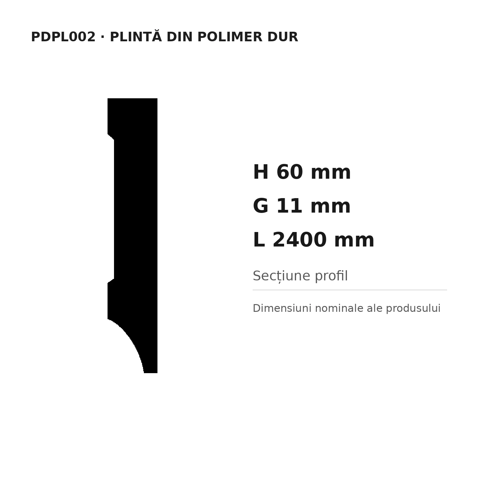 Plintă din polimer dur PDPL002, 60 × 11 × 2400 mm [2]