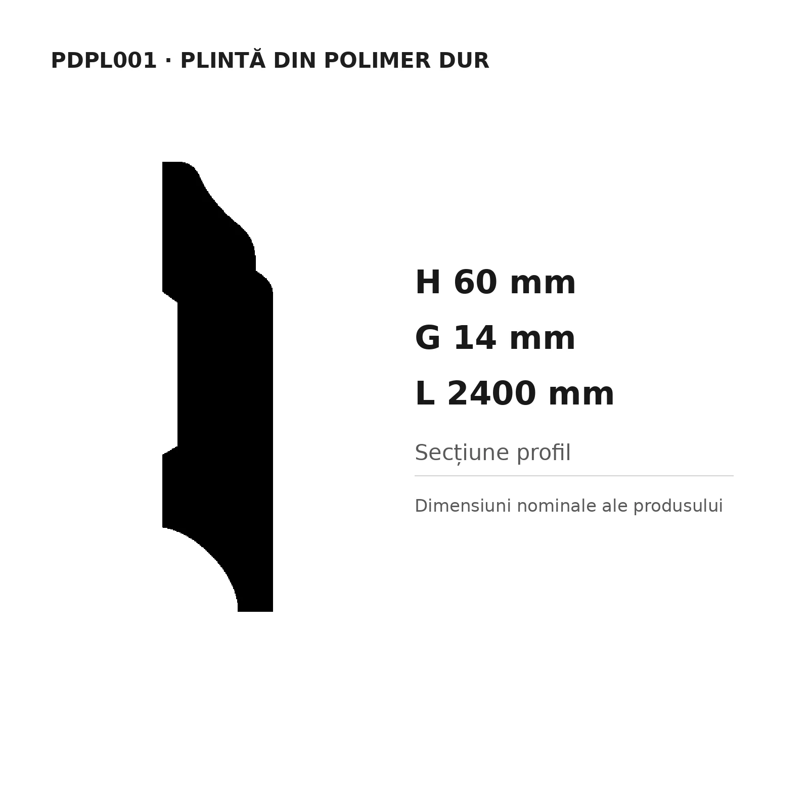 Plintă din polimer dur PDPL001, 60 × 14 × 2400 mm [2]