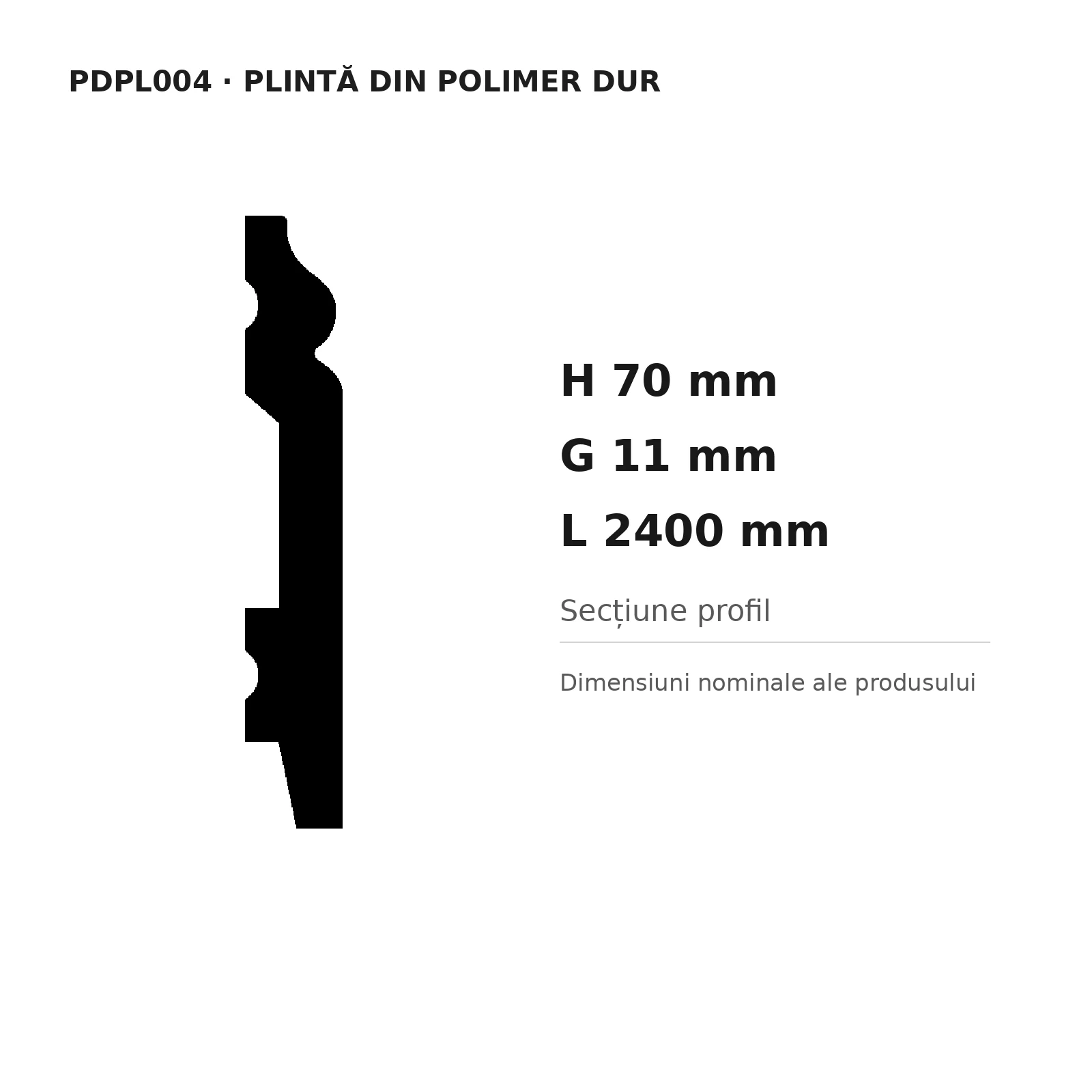 Plintă din polimer dur PDPL004, 70 × 11 × 2400 mm [2]