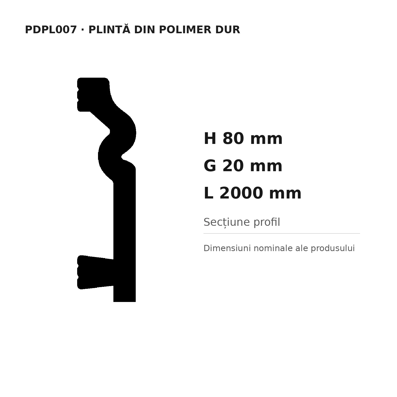Plintă din polimer dur PDPL007, 80 × 20 × 2000 mm [2]