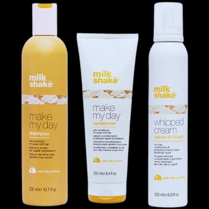 Set 3 produse - Ingrijire par catifelat, Sampon 300 ml, Balsam 250 ml, Spuma 200 ml, Make my day Milk_shake [1]