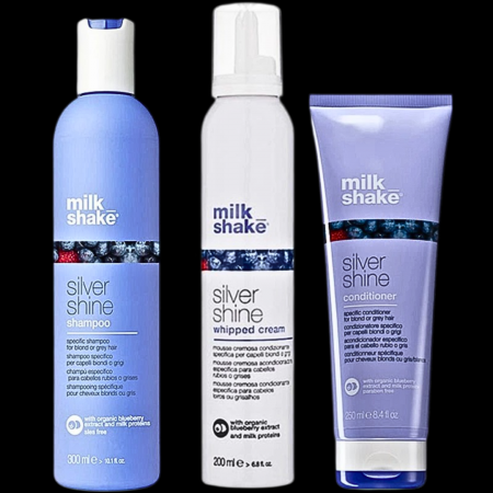 Tratamente Leave-in - Set 3 produse - Ingrijire par blond, Sampon 300 ml, Balsam 250 ml, Spuma de neutralizare tonuri de galben 200 ml, Silver Shine, Milk_shake