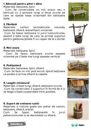 Fisa cu 6 idei de creatie din betisoare (culese din parc)