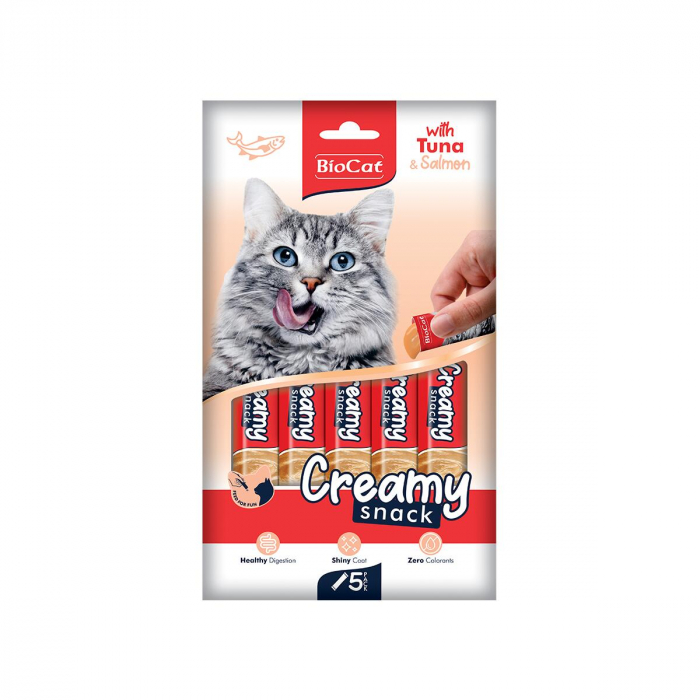 BIOCAT SNACK CREMA PENTRU PISICI CU TON SI SOMON DISPLAY ( 1 PLICULETE x 14g) [1]