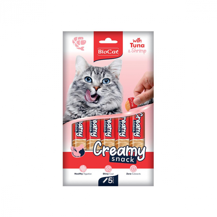 BIOCAT SNACK CREMA PENTRU PISICI CU TON SI CREVETI DISPLAY ( 1 x PLICULETE x 14g) [2]