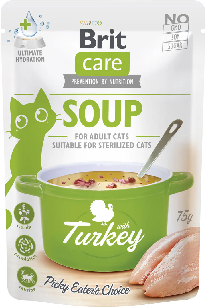 BRIT CARE Plic hrană umedă pentru pisici, Supă Curcan 75g [1]